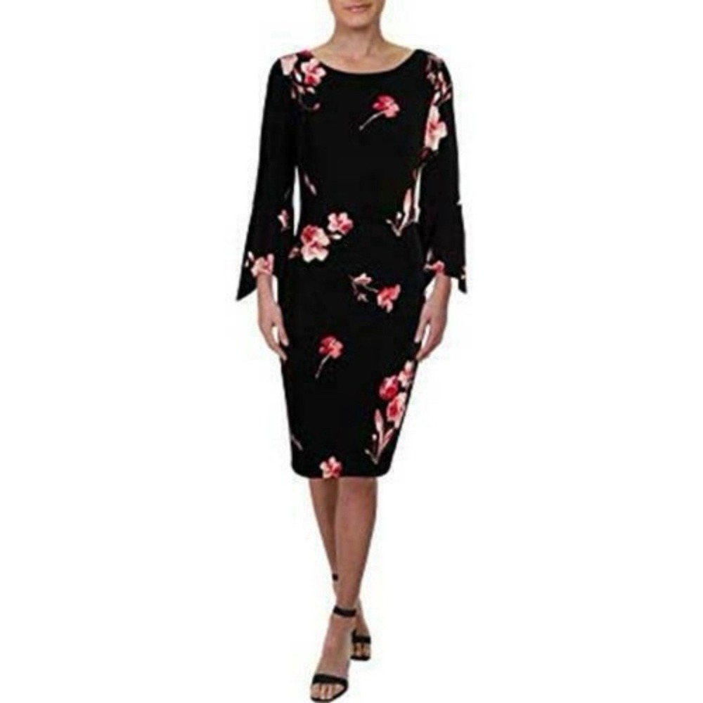 Ralph Lauren Black Floral Long Sleeve Sheath Dress